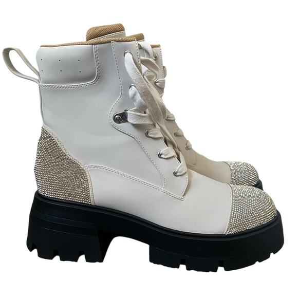 ASOS Public Desire Lark Rhinestone White Combat Boots- Size 5 UK (Size 7 in USA) - Picture 1 of 16
